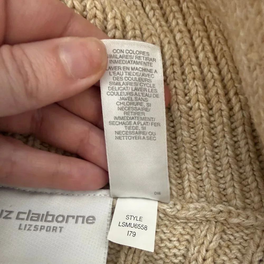 Liz Claiborne LizSport Cable Knit Cowl Neck Sweater | Tan | Size L - Picture 9 of 9